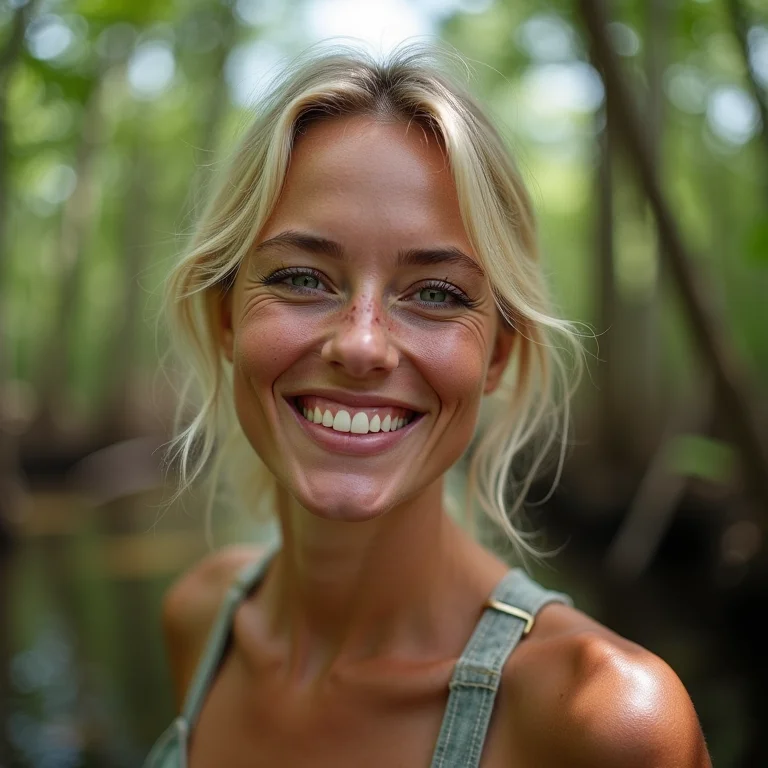 Mulher branca explorando o ecoturismo em Aquiraz