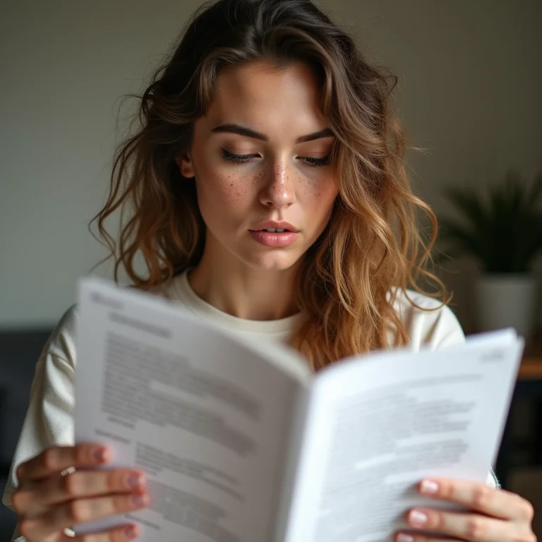 Mulher branca lendo whitepaper de criptomoeda