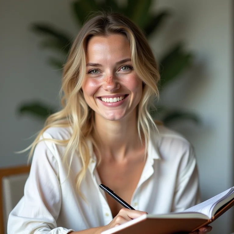 Mulher branca planejando metas de estudo