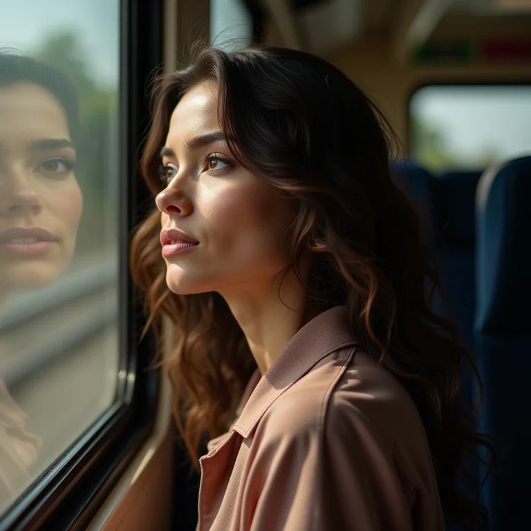Mulher branca refletindo sobre a viagem de trem no Pantanal