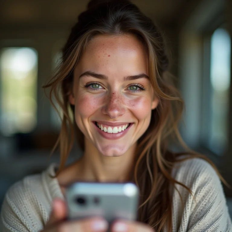 Mulher branca usando tecnologia de comunicação segura.