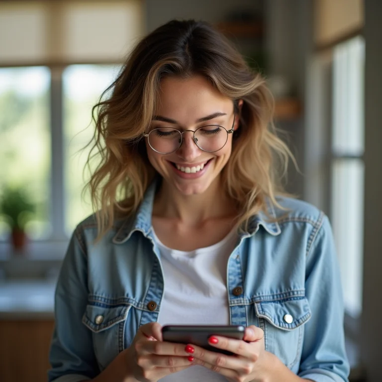 Mulher checando consumo de água em dispositivo inteligente