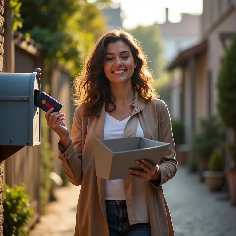 Mulher conferindo a caixa de correio esperando o passaporte