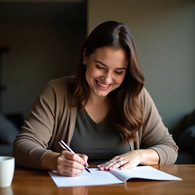 Mulher escrevendo carta à mão
