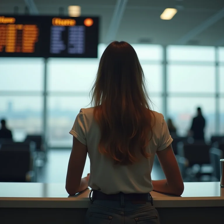 Mulher frustrada com atraso de voo no aeroporto