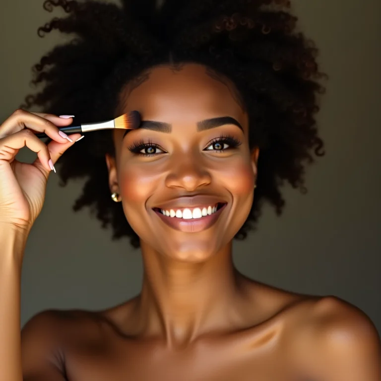 Mulher gorda modelando as sobrancelhas com pincel