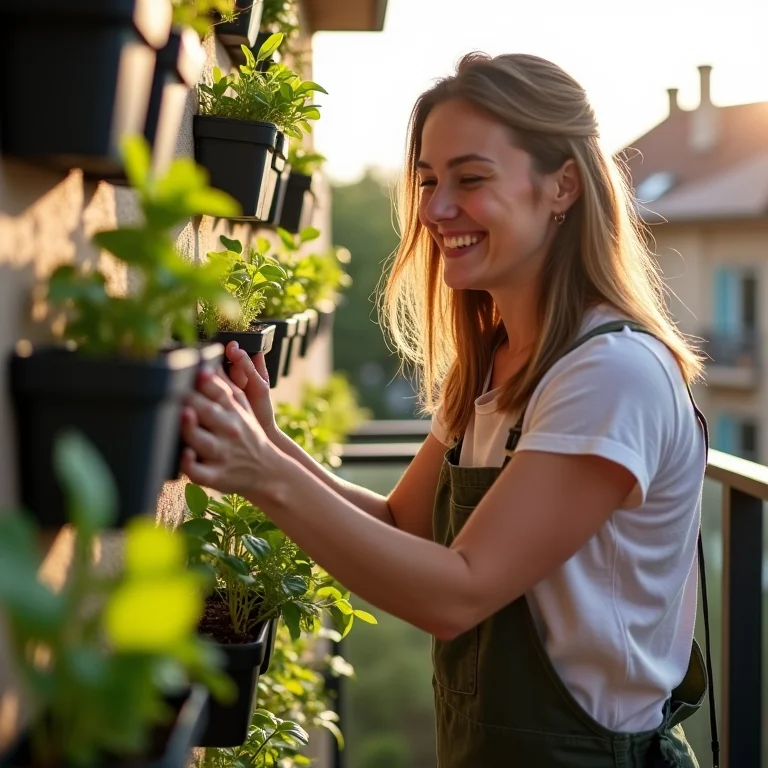 Mulher instalando painéis verticais modulares