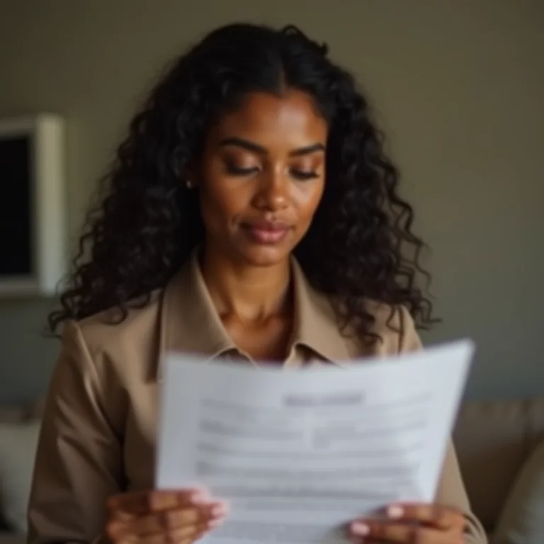 Mulher latina analisando documentos sobre custos do CEJUSC
