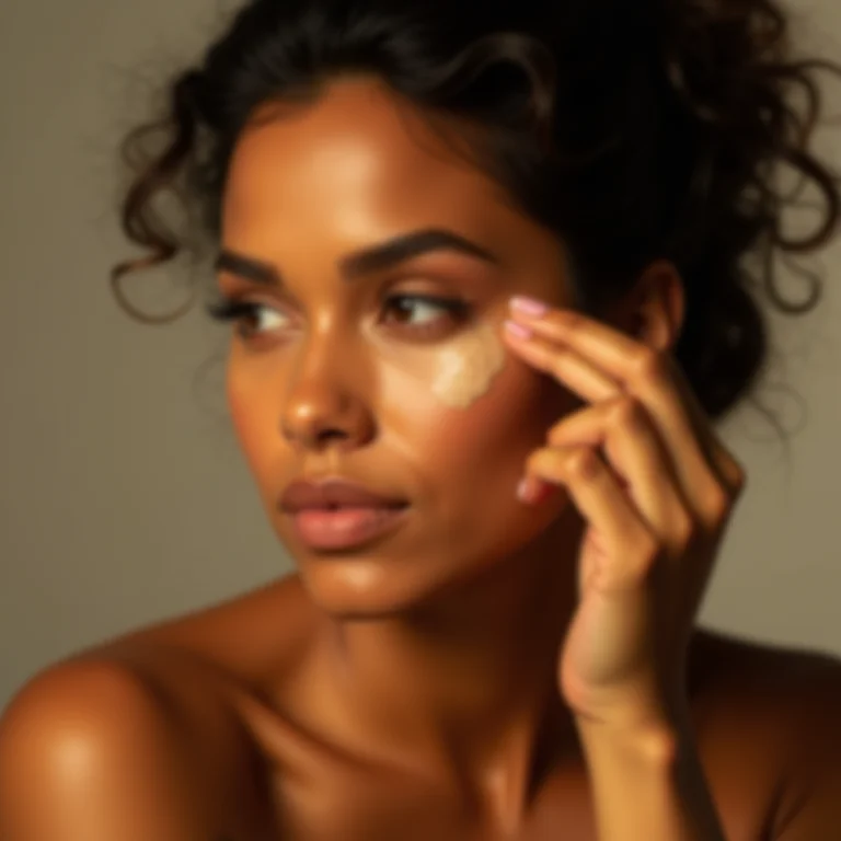 Mulher latina aplicando corretivo para camuflar imperfeições