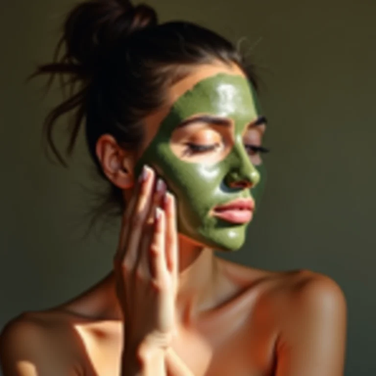 Mulher latina aplicando máscara de argila verde no rosto