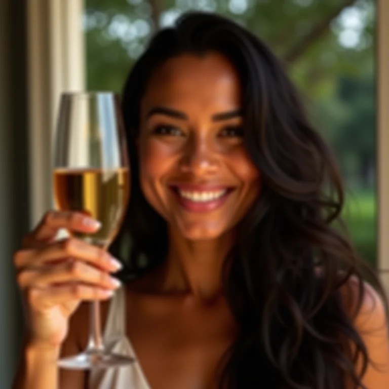 Mulher latina brindando no Réveillon da Ilha da Madeira