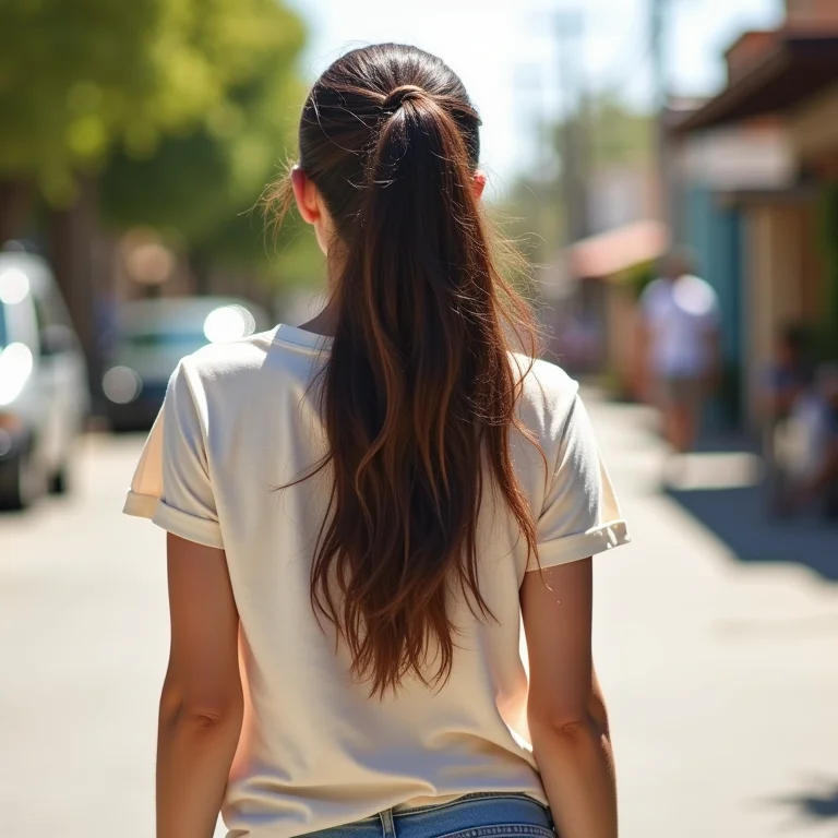 Mulher latina com t-shirt e nó lateral