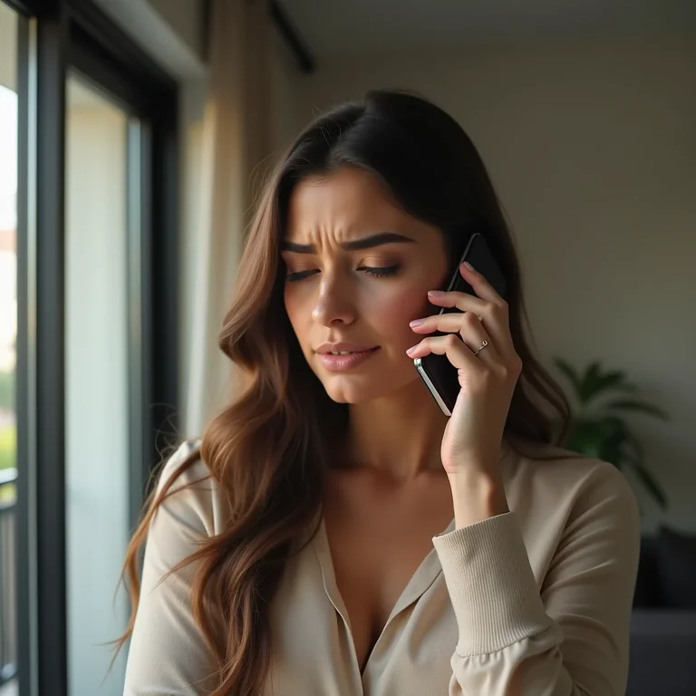 Mulher latina confusa tentando fazer ligação a cobrar pelo celular