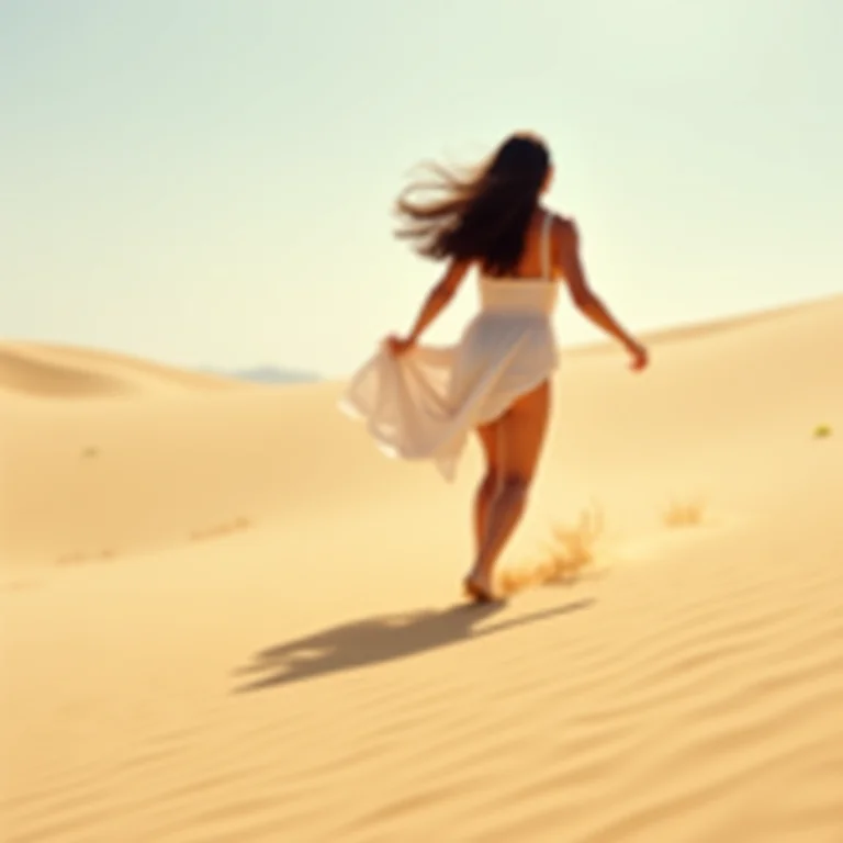 Mulher latina correndo nas dunas dos Médanos de Coro, Venezuela