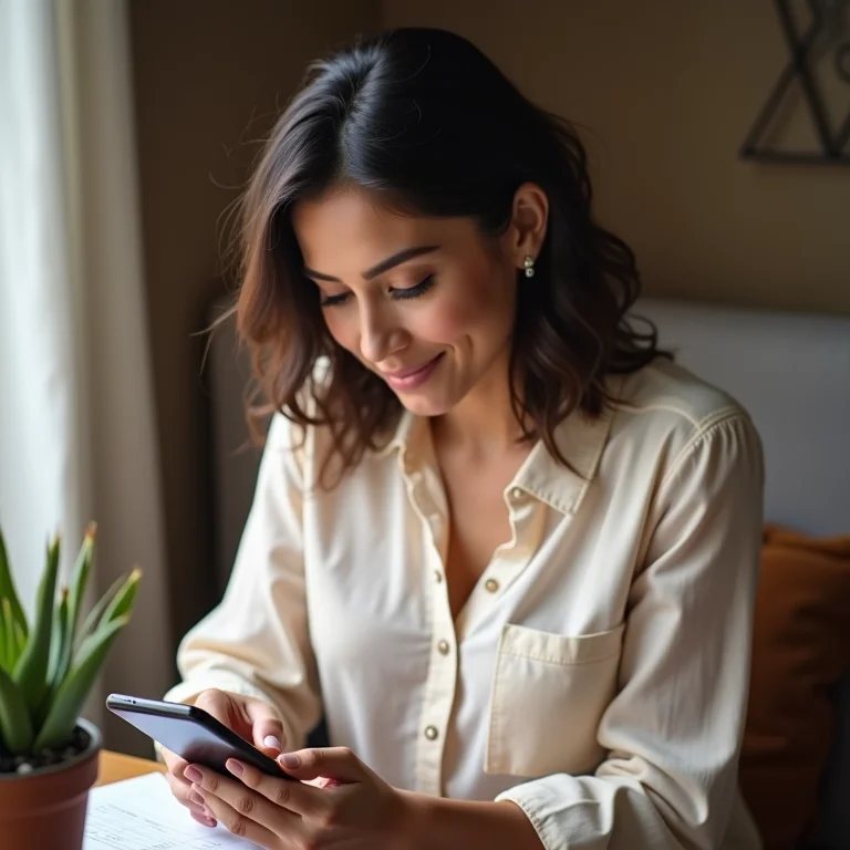 Mulher latina definindo cronograma de gastos em redes sociais.