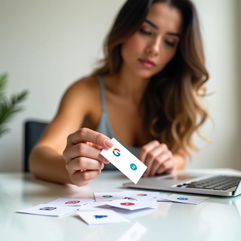 Mulher latina escolhendo as plataformas de mídia social certas.