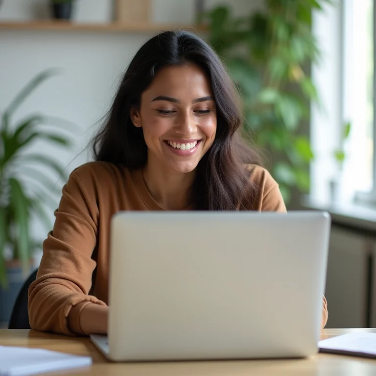 Mulher latina explorando investimentos globais no laptop