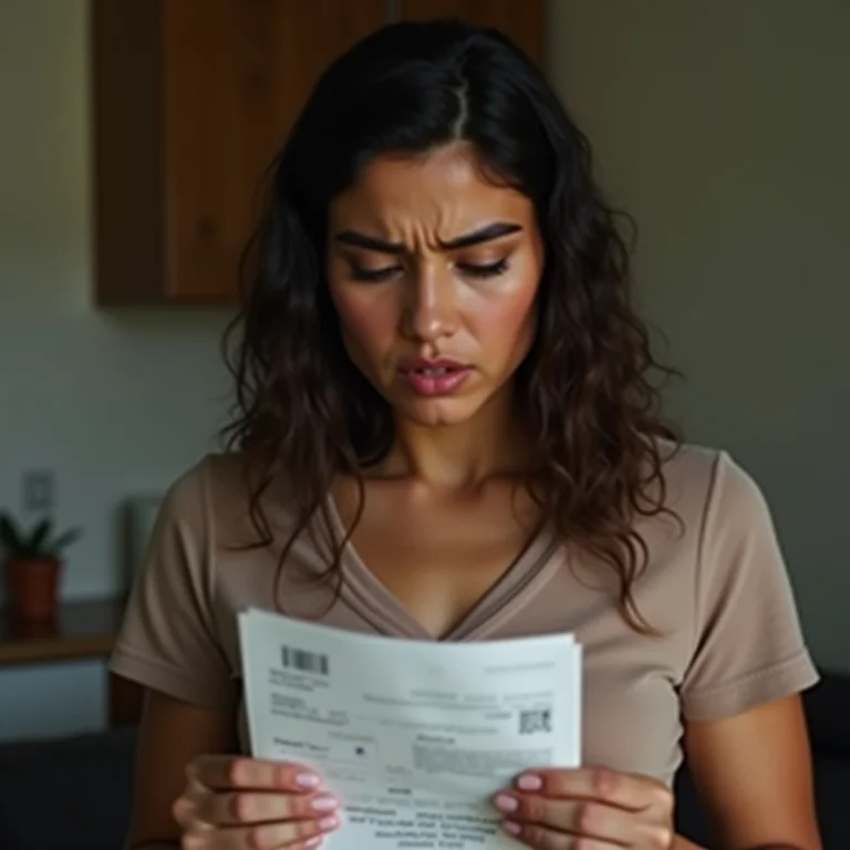 Mulher latina preocupada segurando conta.