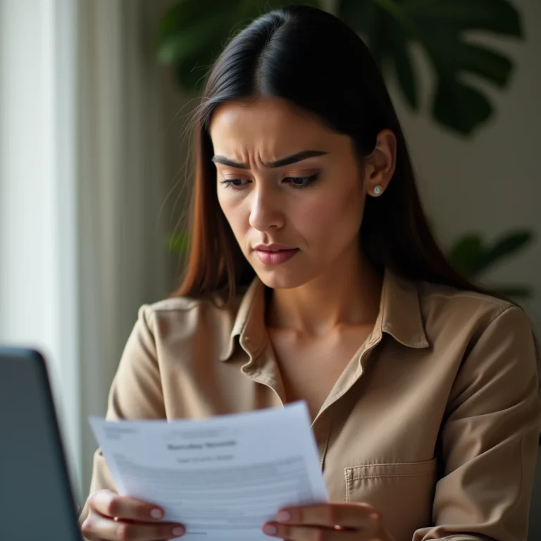 Mulher latina preocupada verificando extrato bancário online