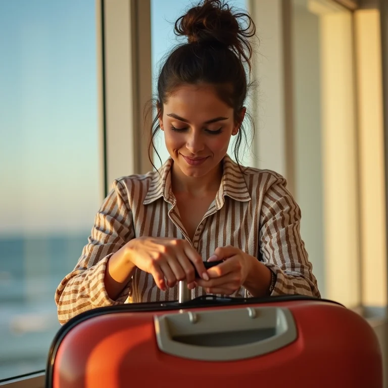 Mulher latina preparando a mala para a viagem ao Pantanal