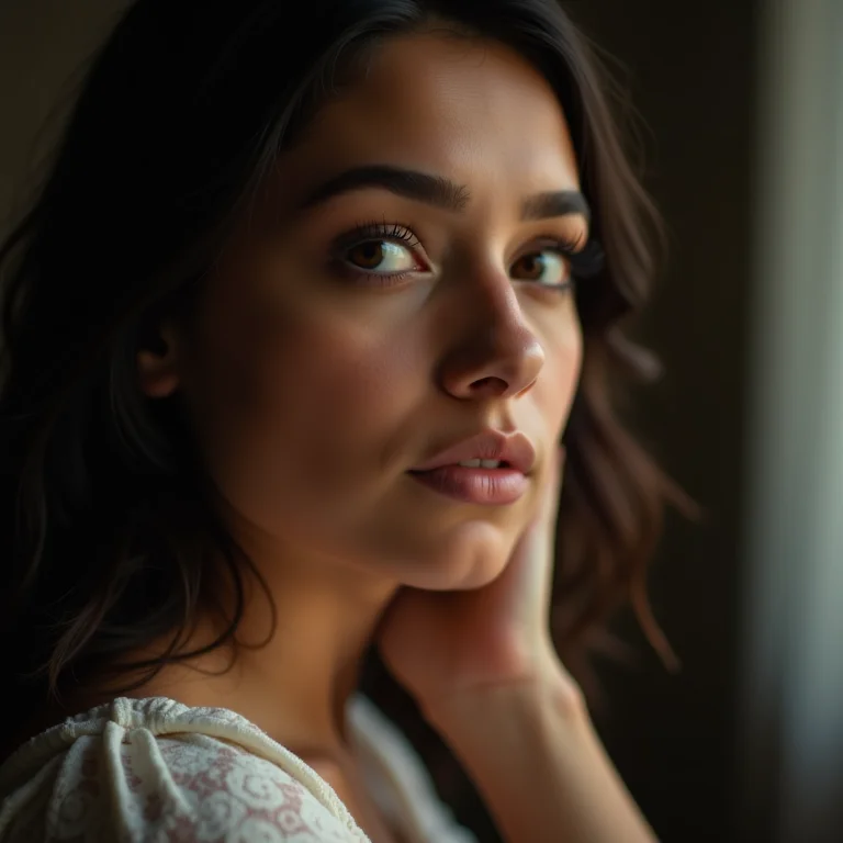 Mulher latina refletindo sobre o paradoxo do avô e as implicações da viagem no tempo.