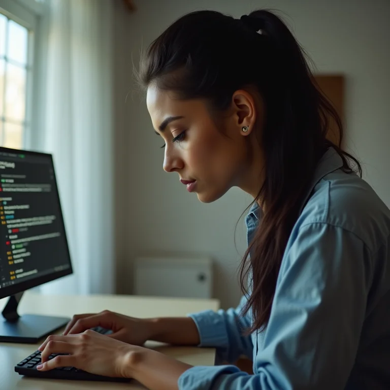 Mulher latina revisando o histórico de notificações no Windows.