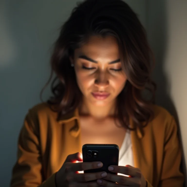 Mulher latina usando app de segurança no celular