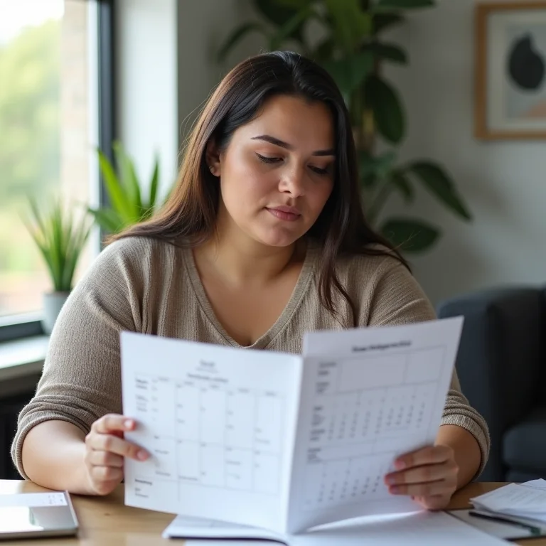 Mulher mid-size analisando prazos de pagamento em um calendário.