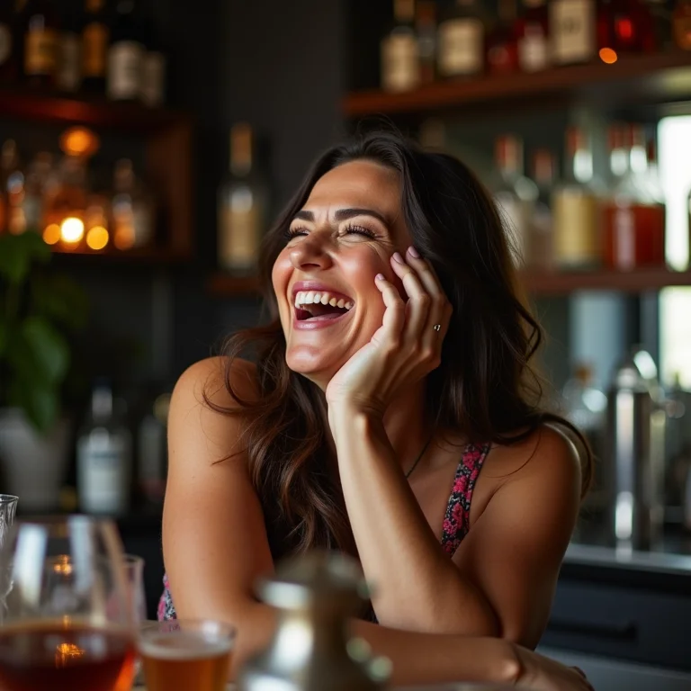 Mulher mid-size em bar decorado.