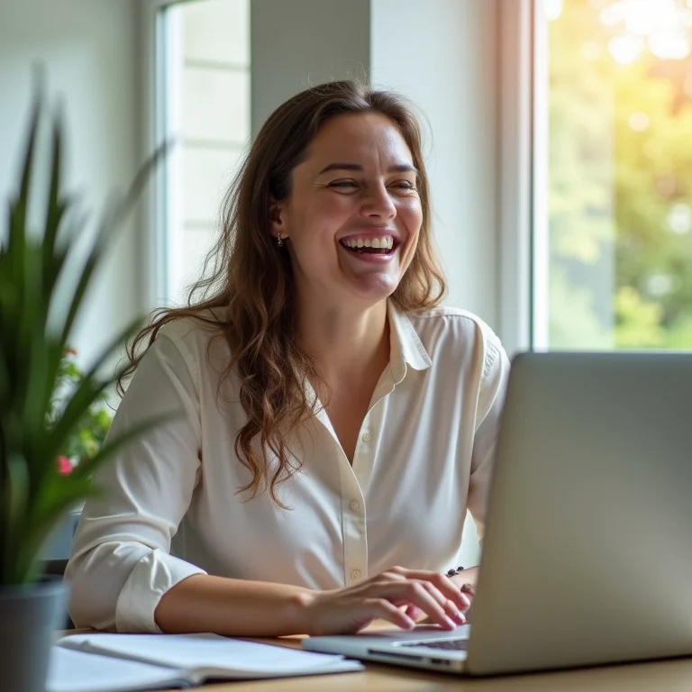 Mulher mid-size experimentando configurações do Foco do Windows.