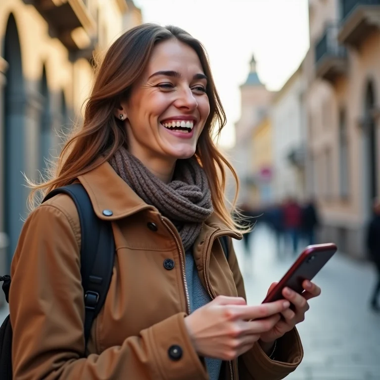 Mulher mid-size explorando cidade com aplicativo de mapas