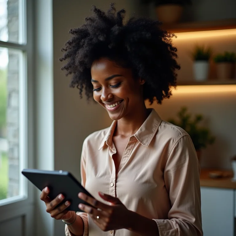 Mulher negra analisando a importância do orçamento de redes sociais.