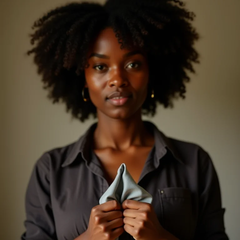 Mulher negra ensinando como dobrar um lenço de bolso.