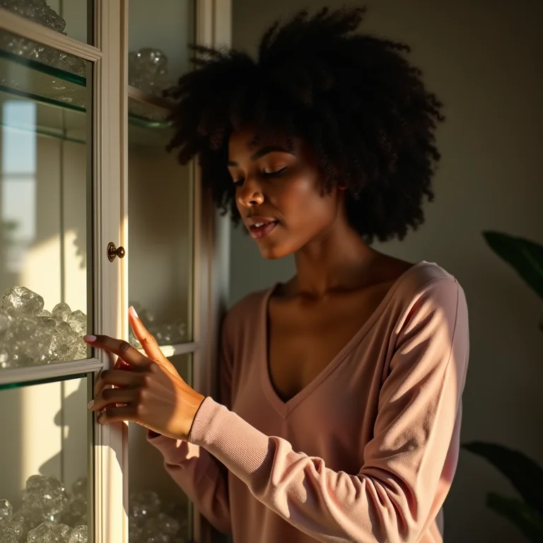 Mulher negra escolhendo cristaleira moderna