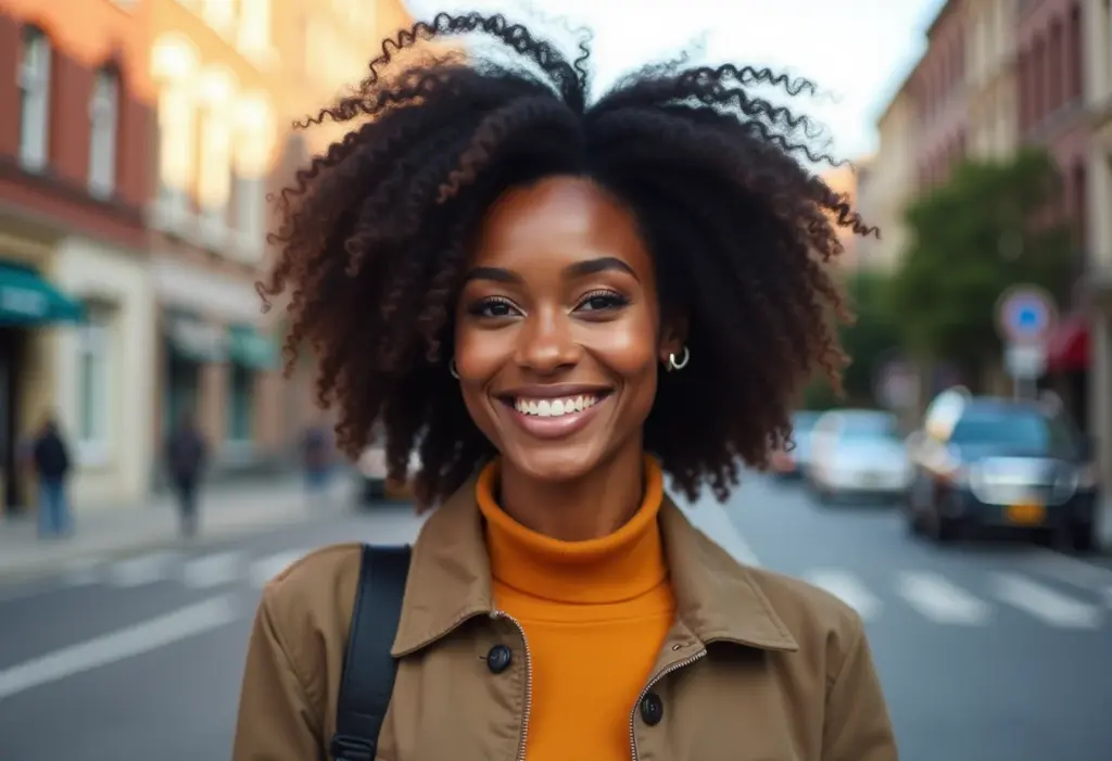 Moda para social media: 5 looks que viralizam (e como copiar) Mulher negra estilosa sorrindo na rua
