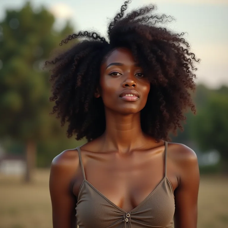 Mulher negra experimentando ângulos de câmera com o celular