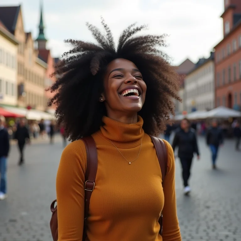 Mulher negra explorando a cidade antiga de Dresden