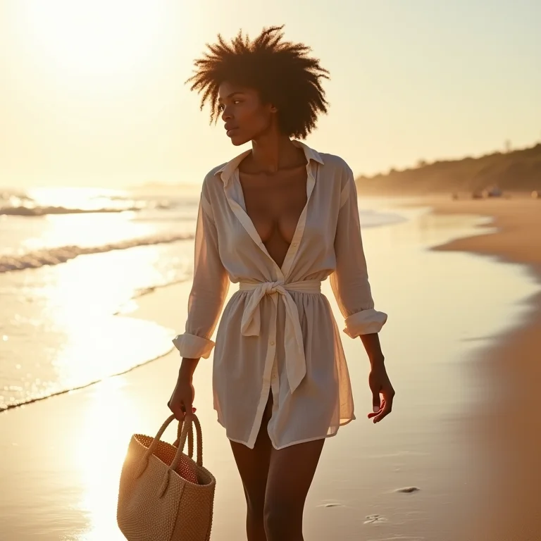 Mulher negra explorando a Praia do Carro Quebrado, Alagoas.