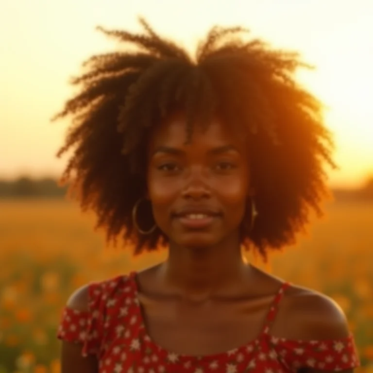 Mulher negra fotografando paisagem ao ar livre na hora dourada