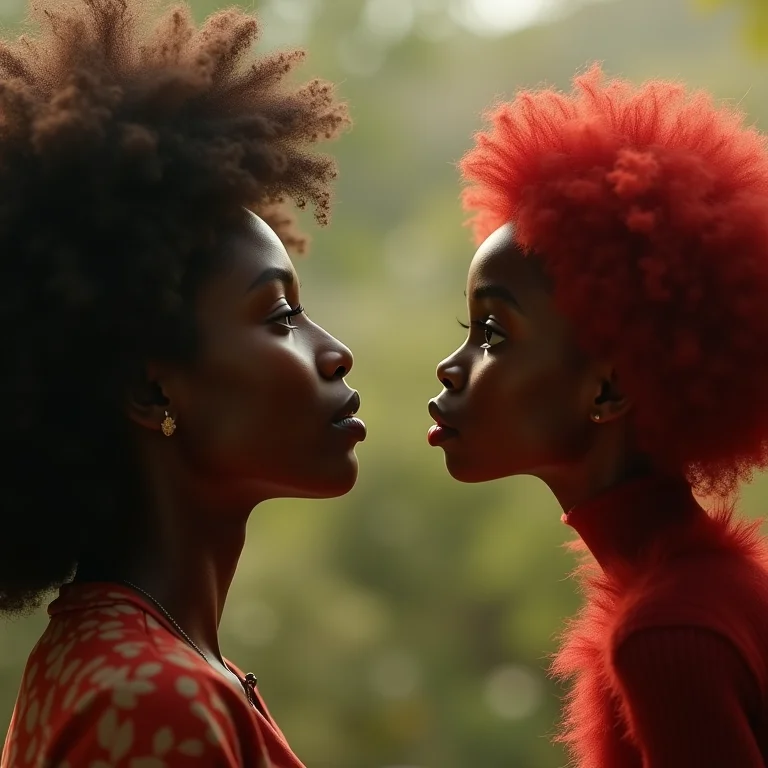 Mulher negra observando uacari-de-cabeça-vermelha