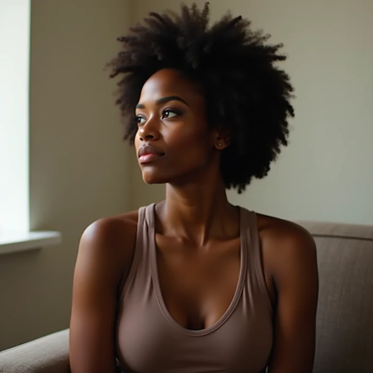 Mulher negra pensativa sentada sozinha, representando o conceito de abandono afetivo