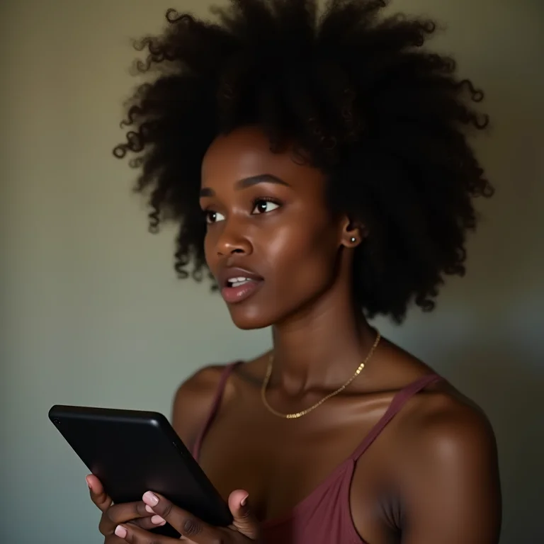 Mulher negra preocupada com HD externo com defeito