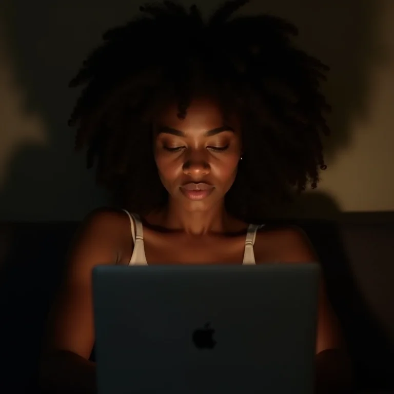 Mulher negra protegendo os olhos com a luz noturna do Windows