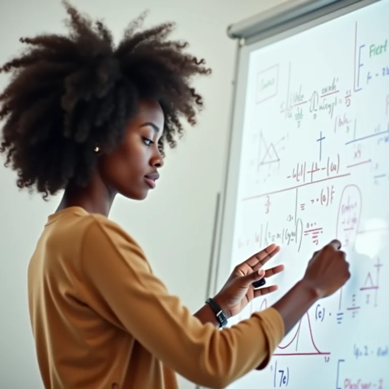 Mulher negra resolvendo equação de física