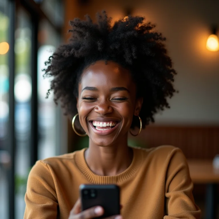 Mulher negra se divertindo com o TikTok