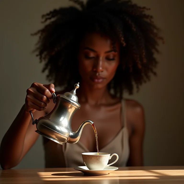 Mulher negra servindo chá egípcio tradicional