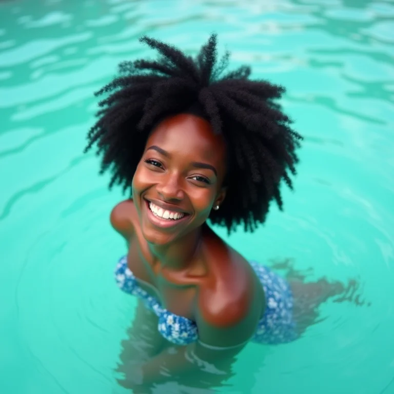 Mulher negra sorrindo na água cristalina de Fernando de Noronha