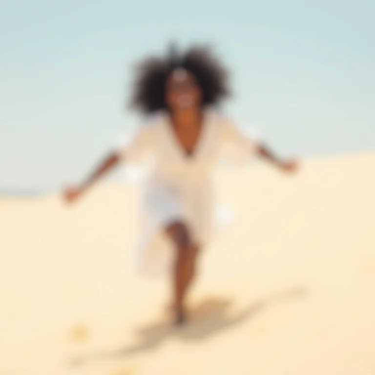 Mulher negra sorrindo nas dunas dos Lençóis Maranhenses