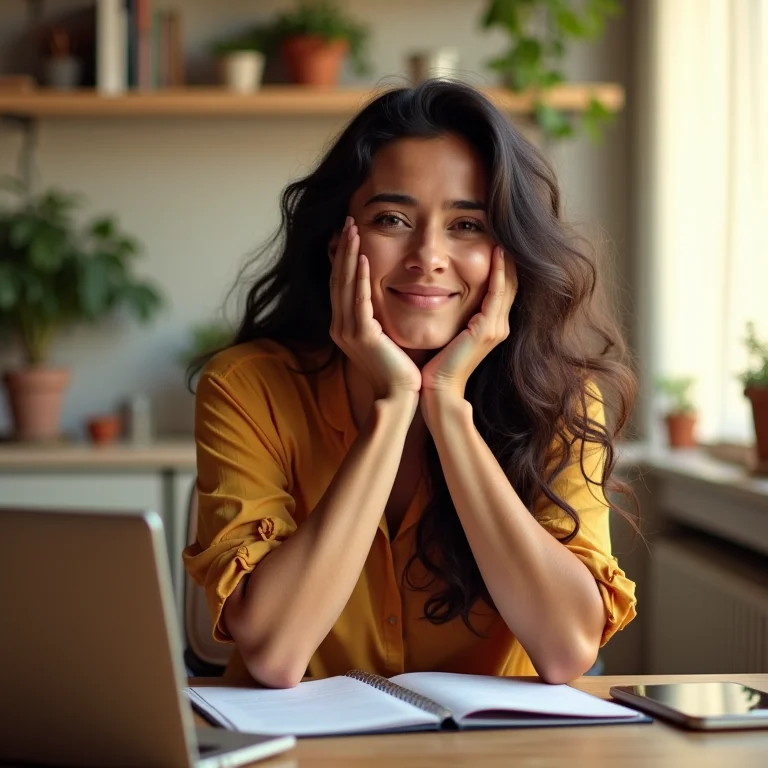 Mulher parda aliviada com assistência financeira do FNDE