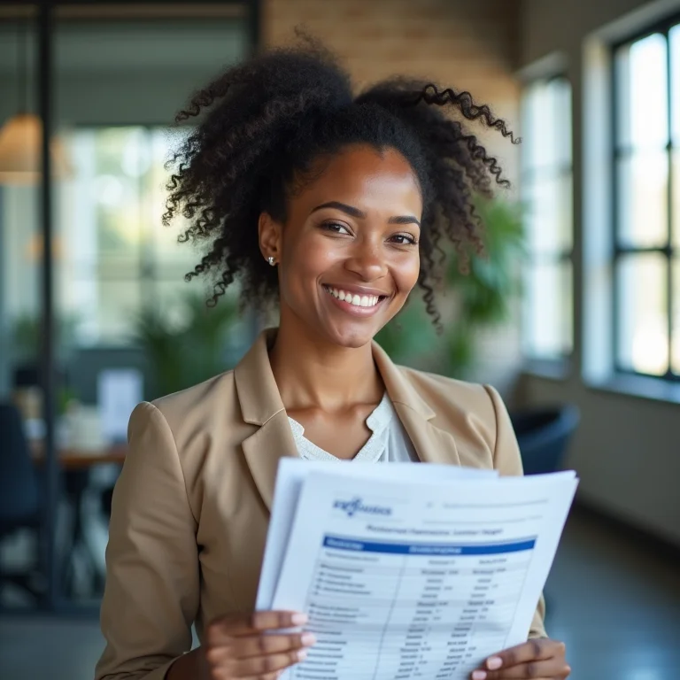 Mulher parda analisando tabela de salários e cargos do Exército